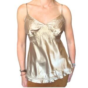 Y2K Satin Camisole Top ✨ champagne silky lace trim going out top